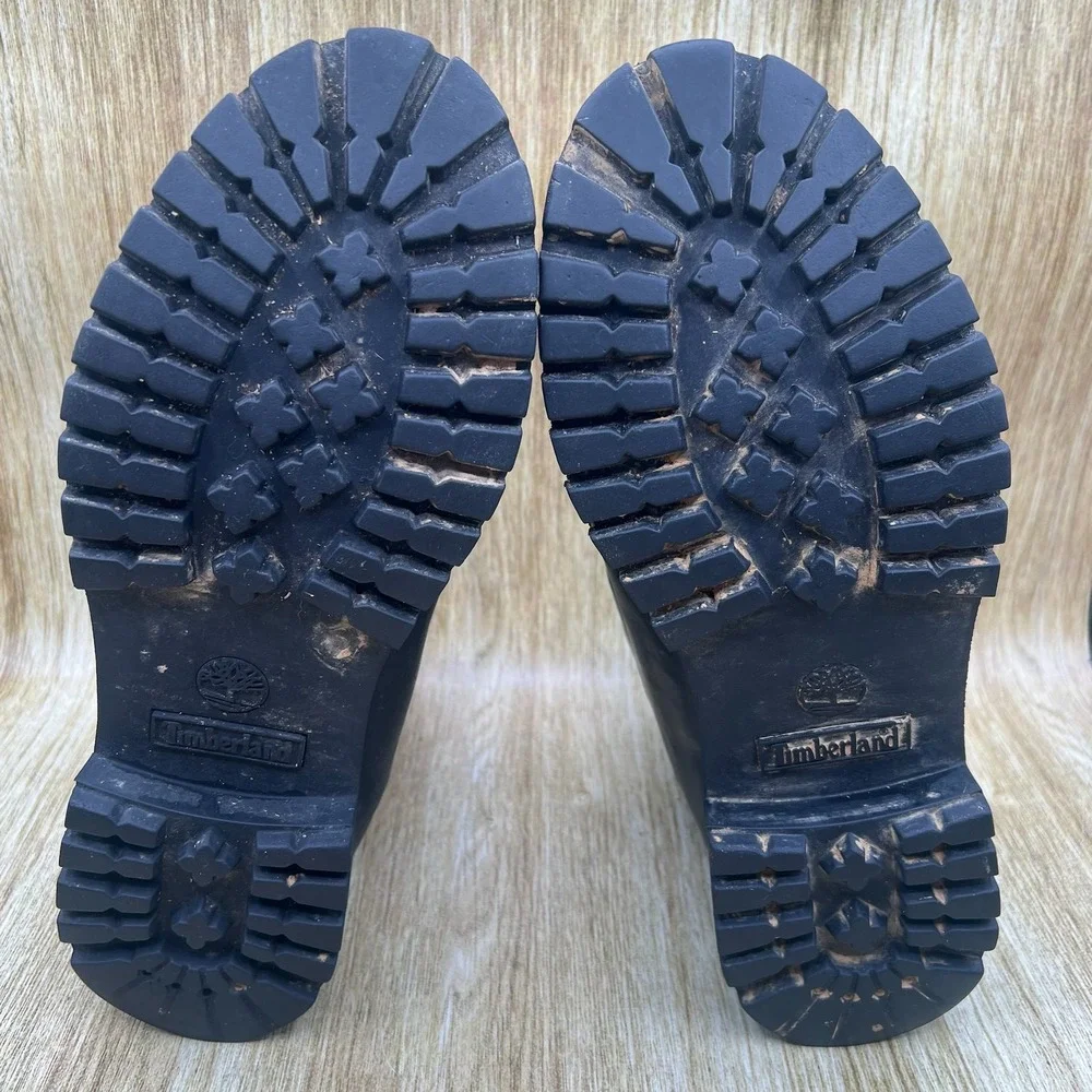 Timberland 6-Inch Premium Boot Men's Size 10.5 W Black Leather Grey Collar 31181